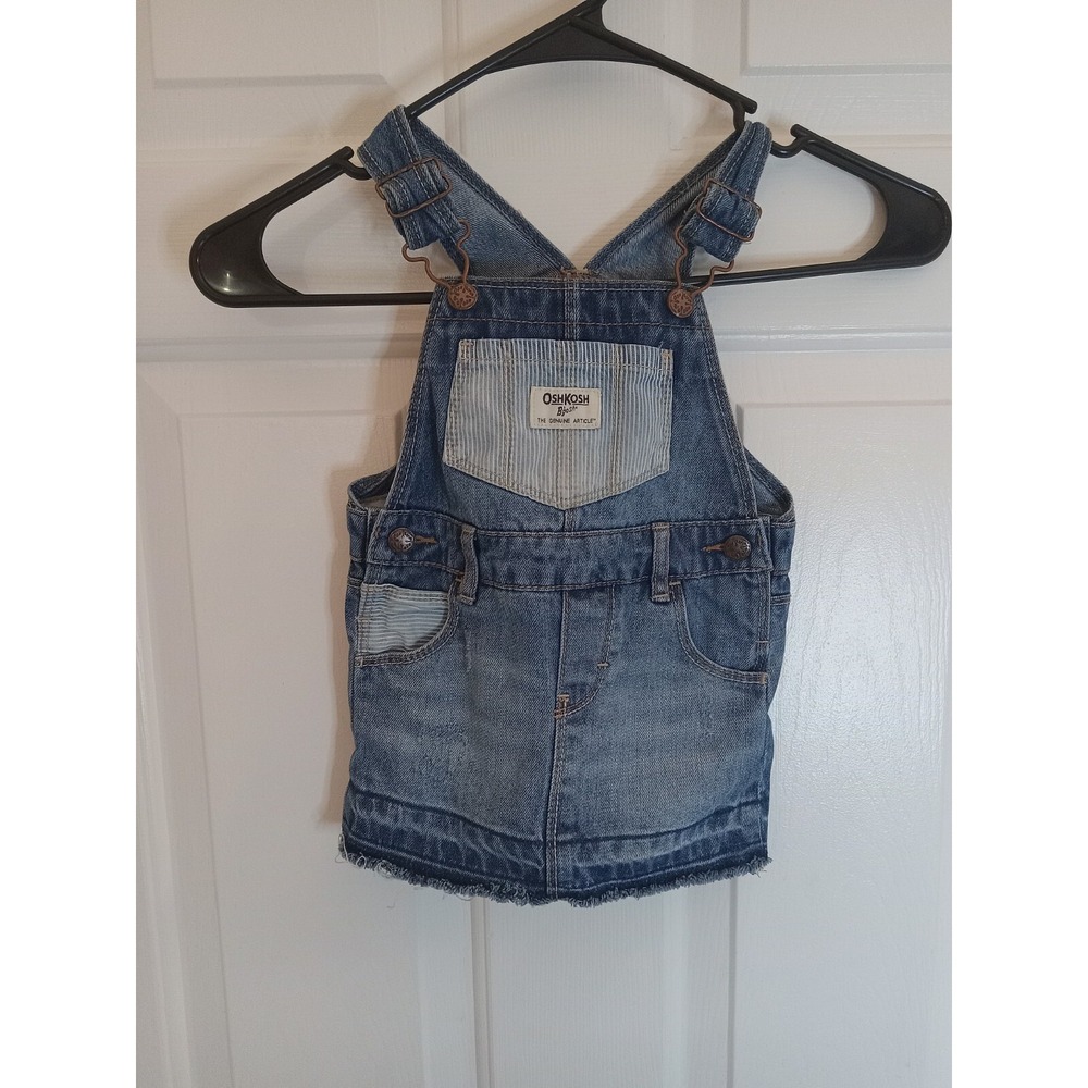 Oshkosh B'gosh Vestbak Overalls Dress 18M Girl Denim Bib Jumper Stripe Pockets